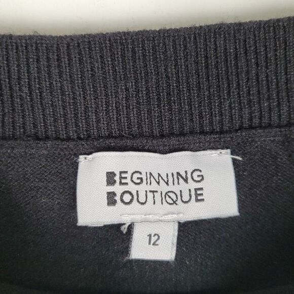 Beginning Boutique Size 12 Mini Sweater Dress Long Balloon Sleeve Black - Picture 10 of 10